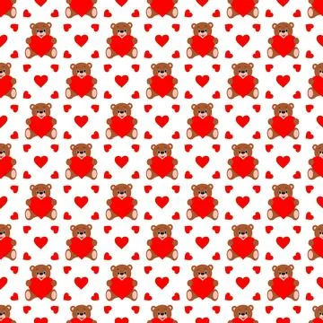 Vector seamless pattern. Teddy bear with a heart in his hands. Valentine s Da Stock Illustration