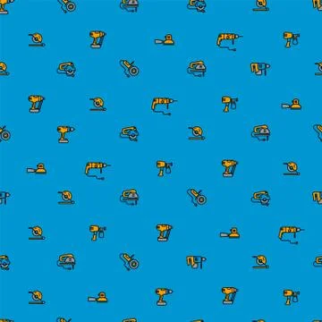 Vector seamless pattern template with linear color icons, builder hand tools Stock Illustration