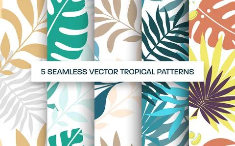 Vector seamless pattern template, presentation illustration with tropical lea Stock Illustration