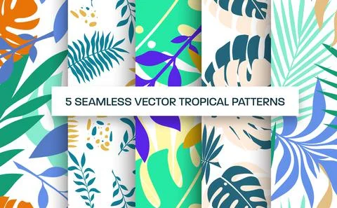 Vector seamless pattern template, presentation illustration with tropical lea Stock Illustration