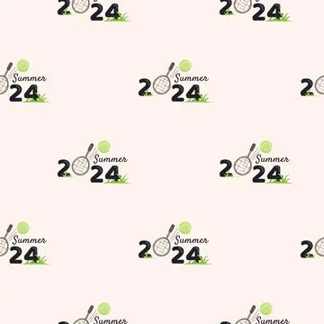Vector seamless pattern with tennis. Summer 2024 Stock Illustration