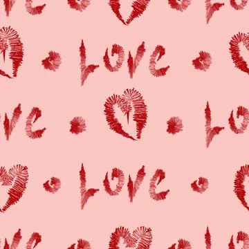 Vector seamless pattern with text LOVE on pink background Stock Illustration