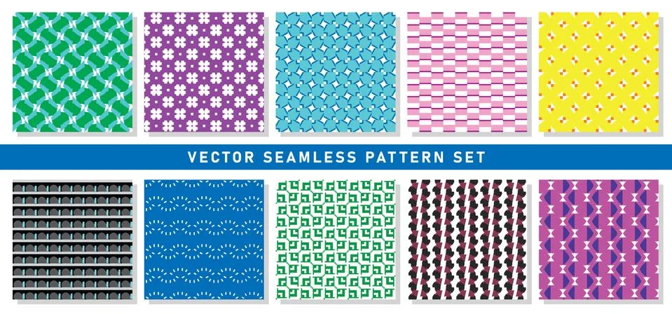 Vector seamless pattern texture background set with geometric shapes Stock Illustration