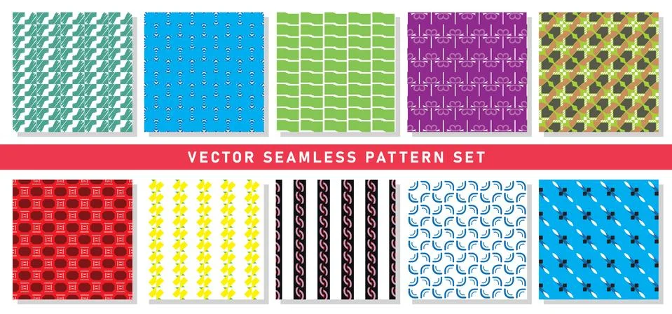 Vector seamless pattern texture background set with geometric shapes Stock Illustration