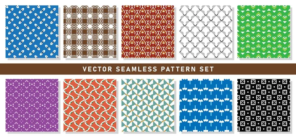 Vector seamless pattern texture background set with geometric shapes in blue, Stock Illustration