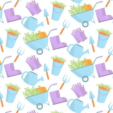 Vector seamless pattern on the theme of gardening in a flat style Stock Illustration