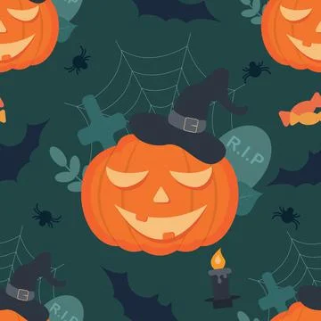 Vector seamless pattern on the theme of Halloween. Flat illustration Illustrazione stock