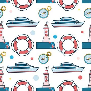 Vector seamless pattern on the theme of sea cruise Stock Illustration