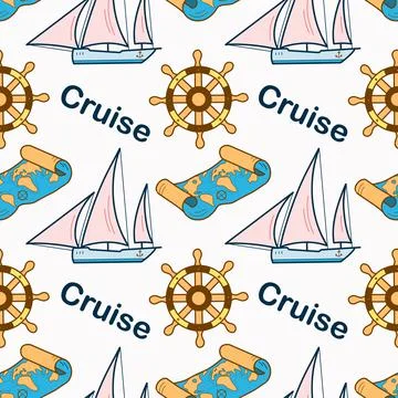 Vector seamless pattern on the theme of sea cruise Stock Illustration