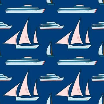 Vector seamless pattern on the theme of sea cruise Stock Illustration