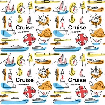 Vector seamless pattern on the theme of sea cruise Stock Illustration