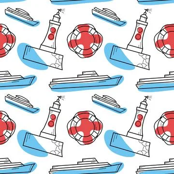 Vector seamless pattern on the theme of sea cruise Stock Illustration