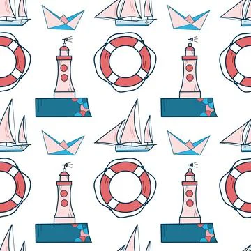 Vector seamless pattern on the theme of sea cruise Stock Illustration