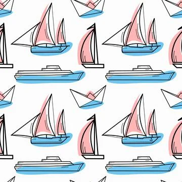 Vector seamless pattern on the theme of sea cruise Stock Illustration