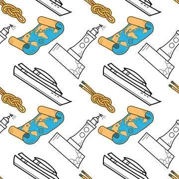 Vector seamless pattern on the theme of sea cruise Stock Illustration