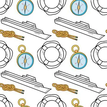 Vector seamless pattern on the theme of sea cruise Stock Illustration
