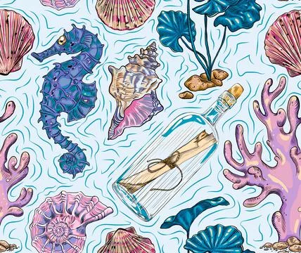 Vector seamless pattern on the theme of the sea depths. Ideal for textile pri Illustrazione stock