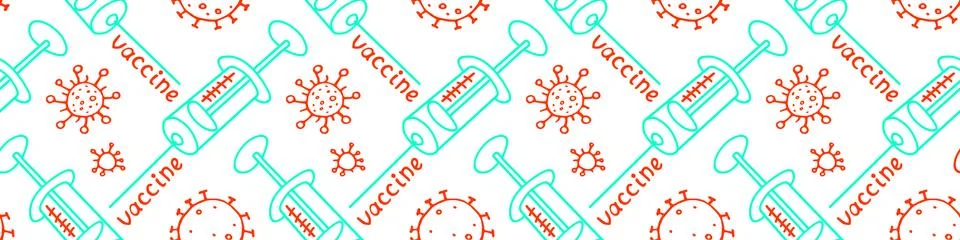 Vector seamless pattern on theme of vaccination. Contour molecules, coronavir Illustrazione stock