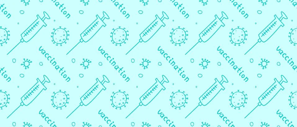 Vector seamless pattern on theme of vaccination. Contour molecules, coronavir Illustrazione stock
