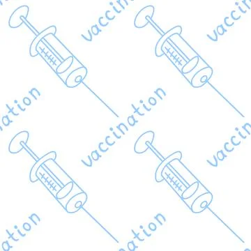 Vector seamless pattern on theme of vaccination. Contour vaccine syringes wit Stock Illustration