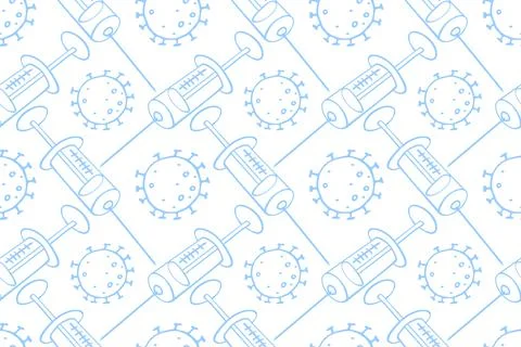 Vector seamless pattern on theme of vaccination. Contour molecules, coronavir Illustrazione stock