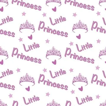 Vector seamless pattern with the a tiara and the inscription little princess Stock Illustration