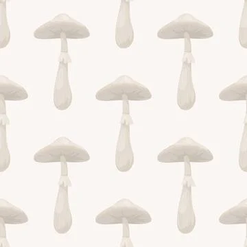 Vector Seamless Pattern with Toadstool Mushroom on White. Seamless Texture, Hand 스톡 일러스트