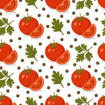 Vector Seamless Pattern with Tomatoes, Parsley and Peppercorns. Fresh Vegetable Stock Illustration