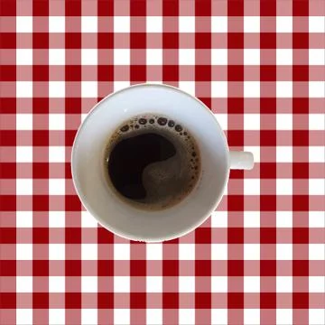 Vector seamless pattern with top veiw cup of coffee on a vichy table cloth Stock Illustration