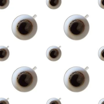 Vector seamless pattern with top veiw cup of coffee on a white background Stock Illustration