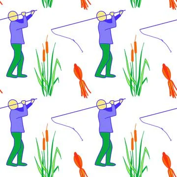 Vector seamless pattern on the topic of fishing Stock Illustration