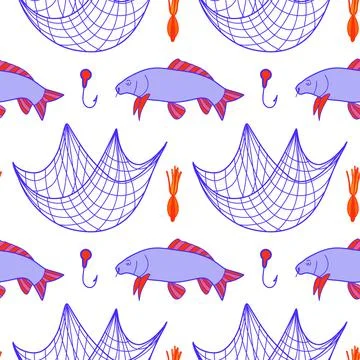 Vector seamless pattern on the topic of fishing Stock Illustration