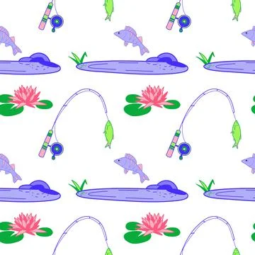 Vector seamless pattern on the topic of fishing Stock Illustration