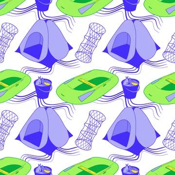 Vector seamless pattern on the topic of fishing Stock Illustration