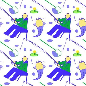 Vector seamless pattern on the topic of fishing Stock Illustration