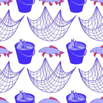 Vector seamless pattern on the topic of fishing Stock Illustration