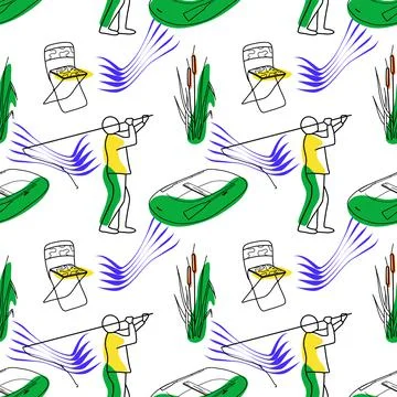Vector seamless pattern on the topic of fishing Stock Illustration