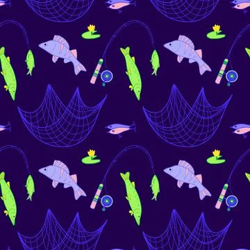 Vector seamless pattern on the topic of fishing Stock Illustration
