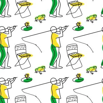 Vector seamless pattern on the topic of fishing Stock Illustration