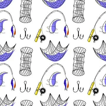 Vector seamless pattern on the topic of fishing Stock Illustration