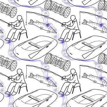 Vector seamless pattern on the topic of fishing Stock Illustration