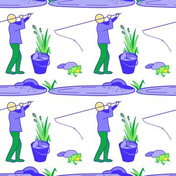 Vector seamless pattern on the topic of fishing Stock Illustration