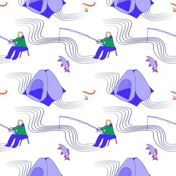 Vector seamless pattern on the topic of fishing Stock Illustration
