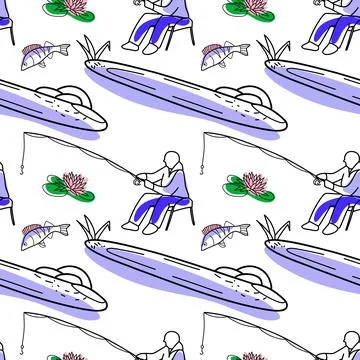 Vector seamless pattern on the topic of fishing Stock Illustration