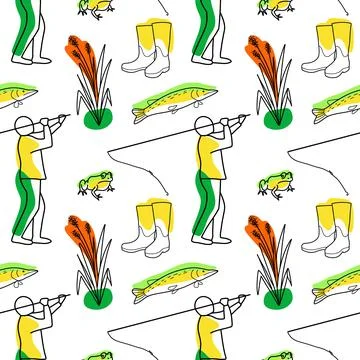 Vector seamless pattern on the topic of fishing Stock Illustration