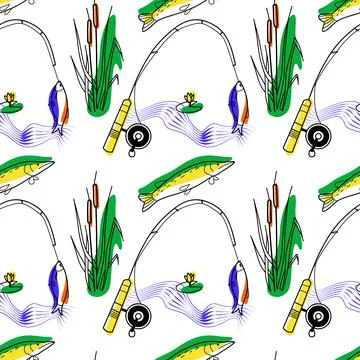 Vector seamless pattern on the topic of fishing Stock Illustration