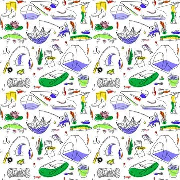 Vector seamless pattern on the topic of fishing Stock Illustration