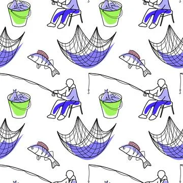 Vector seamless pattern on the topic of fishing Stock Illustration