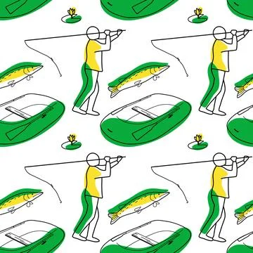 Vector seamless pattern on the topic of fishing Stock Illustration