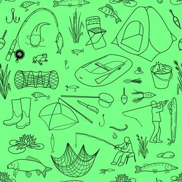 Vector seamless pattern on the topic of fishing Stock Illustration